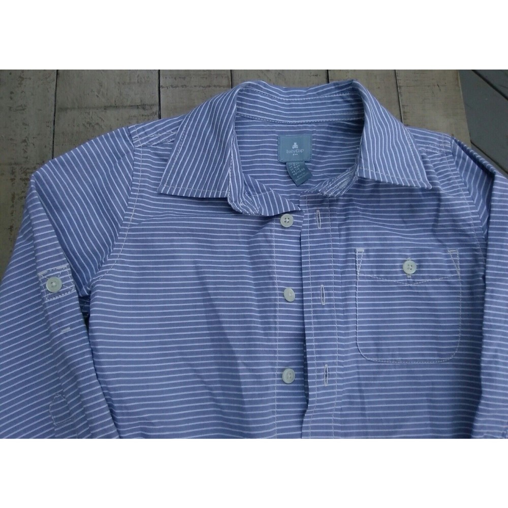 new baby gap boys 4 stripes dress button down shirt blue long sleeves cotton - Picture 3 of 5